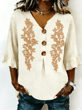 Floral Elegant Others Cotton And Linen Shirt