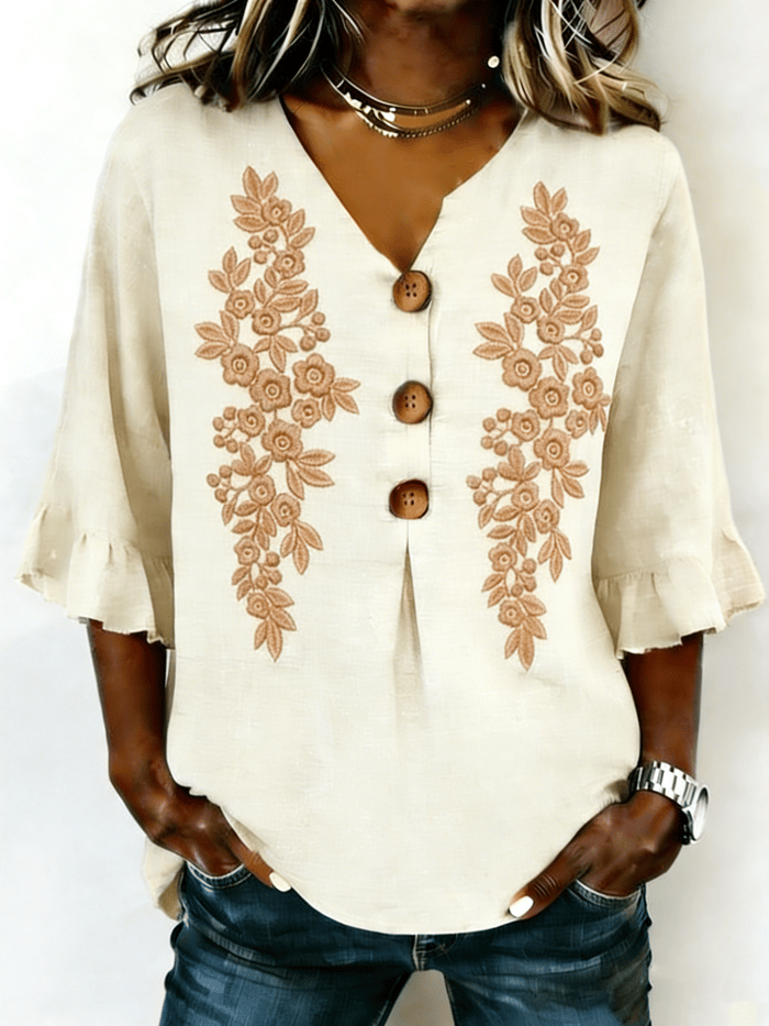 Floral Elegant Others Cotton And Linen Shirt
