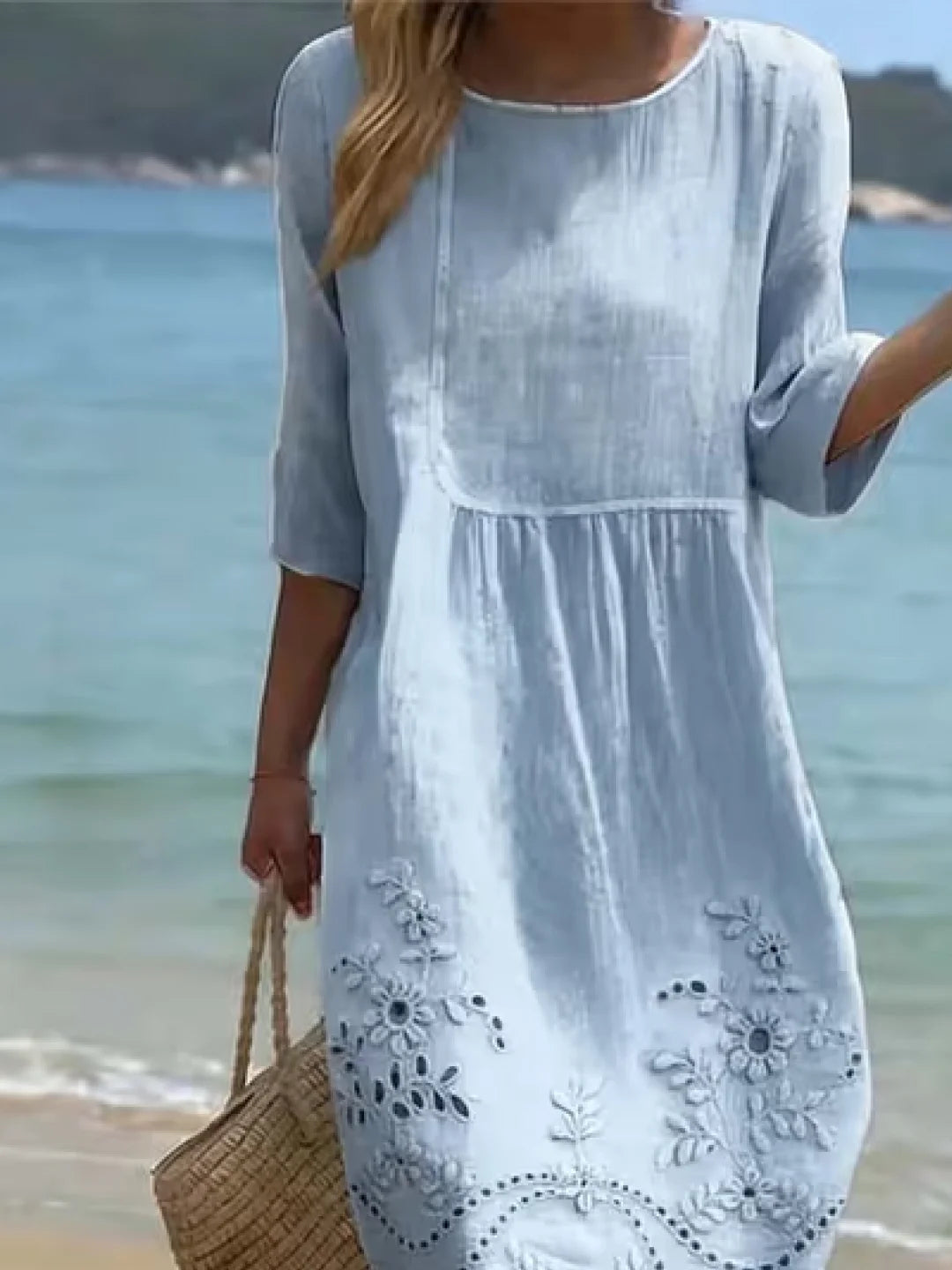 Linen Blend Vintage Floral Dress With No