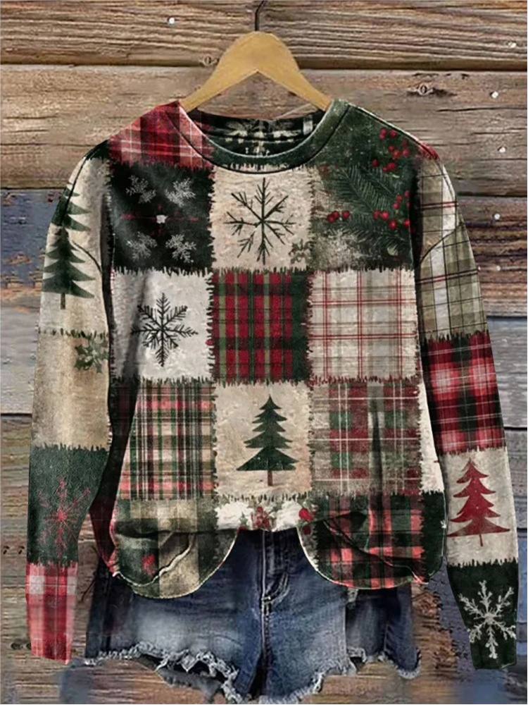 Loose Casual Multicolor Block Crew Neck Sweatshirt