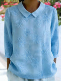 3D Printing Floral Shawl Collar Short Sleeve Spring Summer Casual Top
