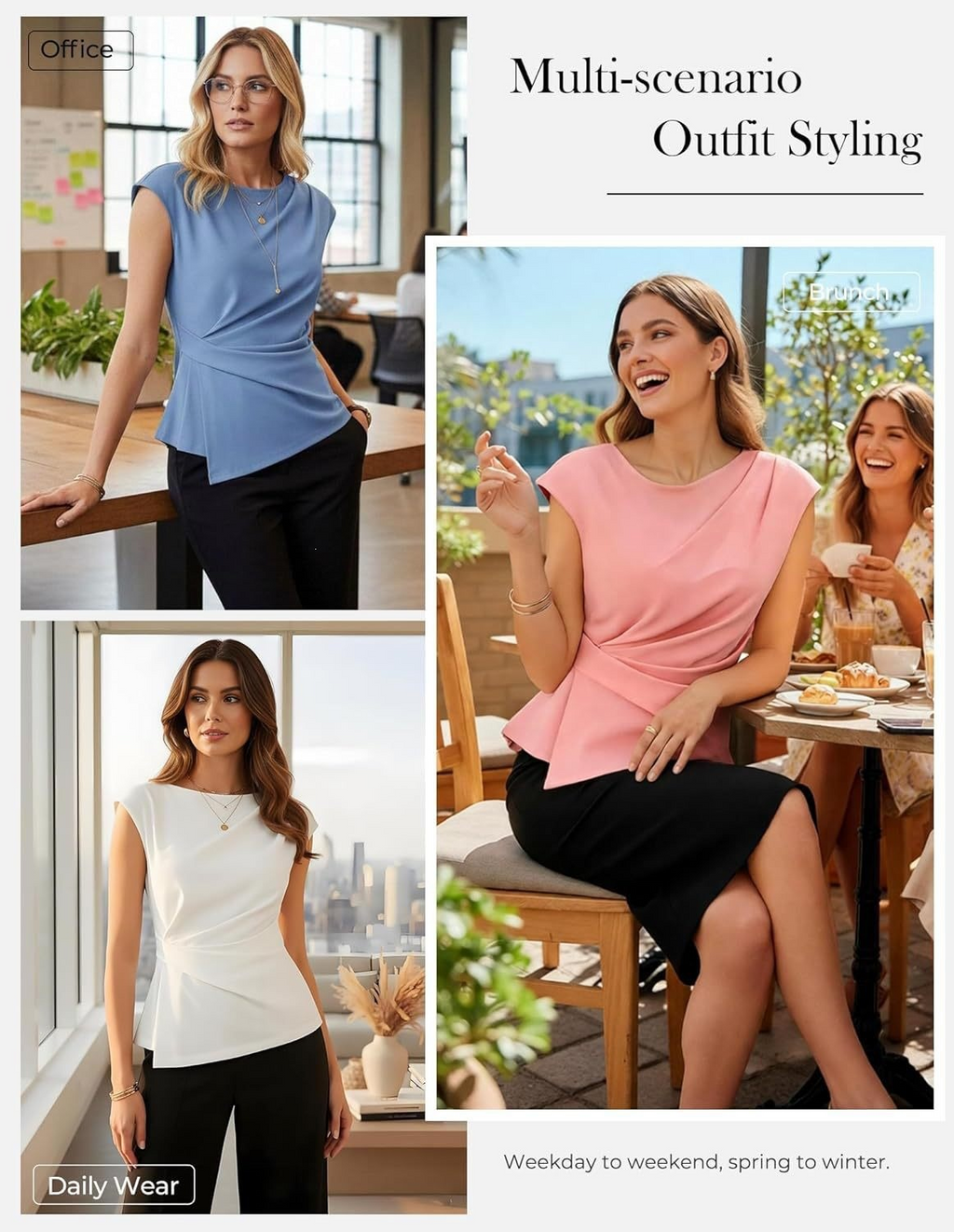 Tight Plain Asymmetrical Round Neck Sleeveless Wrinkle Fashion Daily Going Out Casual T-Shirt