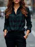 Elegant Plaid Loose Shawl Collar Shirt
