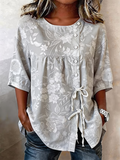 Women's Half Sleeve Shirt Summer Gray Floral Crew Neck Daily Going Out Vintage Top
