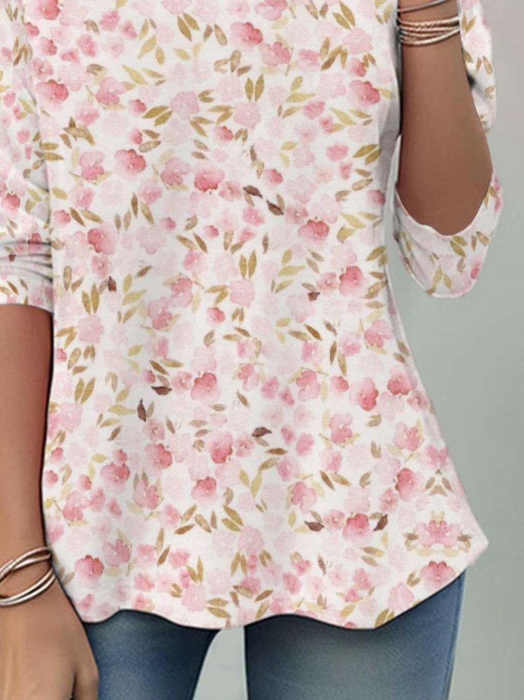Women's Long Sleeve T-shirt Spring/Fall Pink Floral Jersey Crew Neck Daily Going Out Casual Top