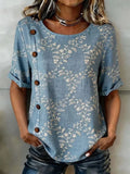 Linen Blend Loose Vintage Floral Shirt