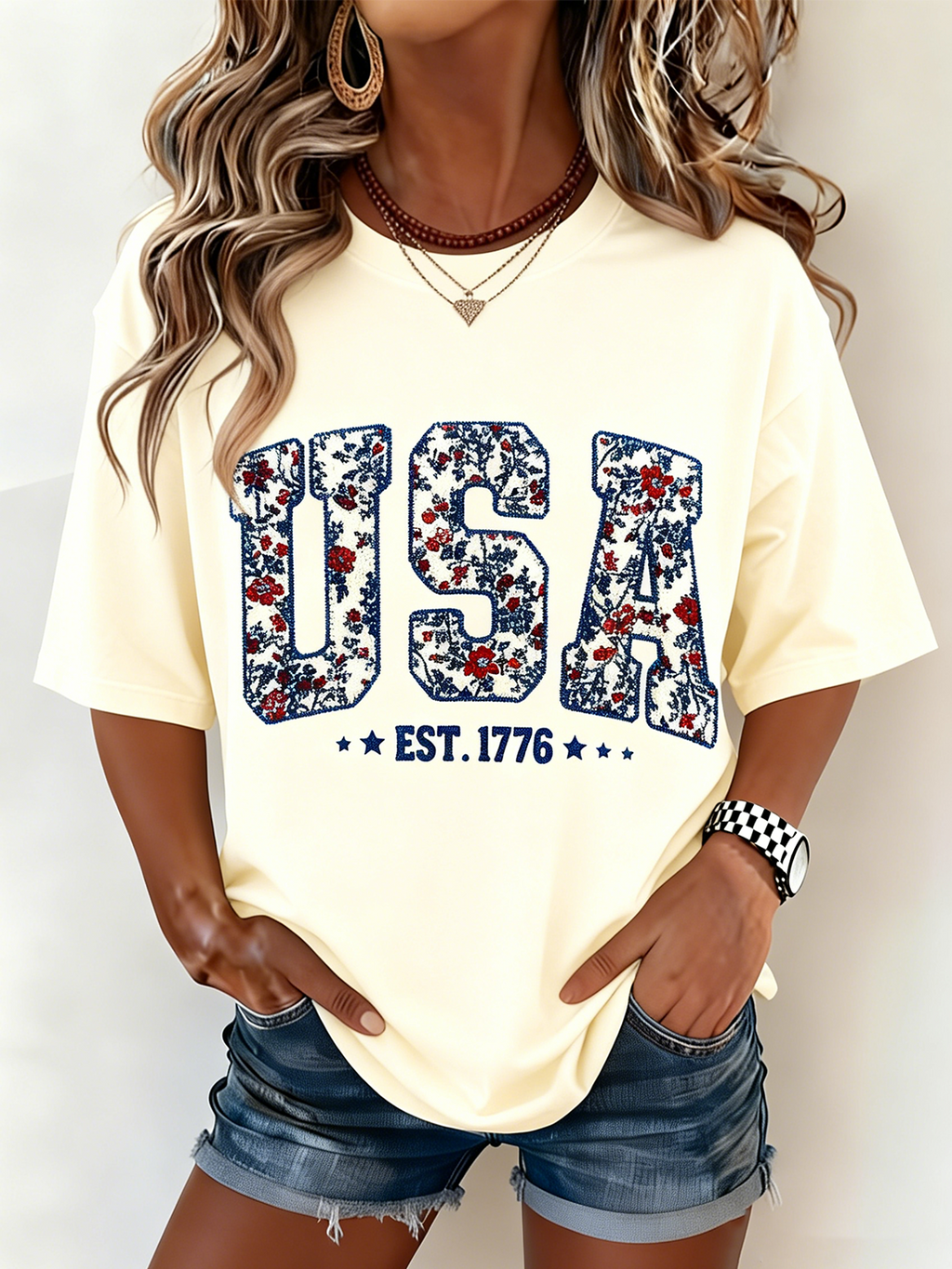 250th anniversary Independence Day Crew Neck Cotton Casual T-Shirt