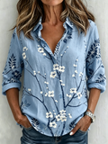 Elegant Floral V Neck Loose Shirt