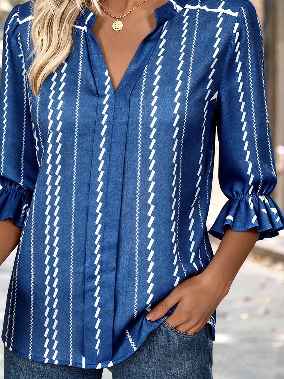 Regular Fit Linen Blend Elegant V Neck Shirt