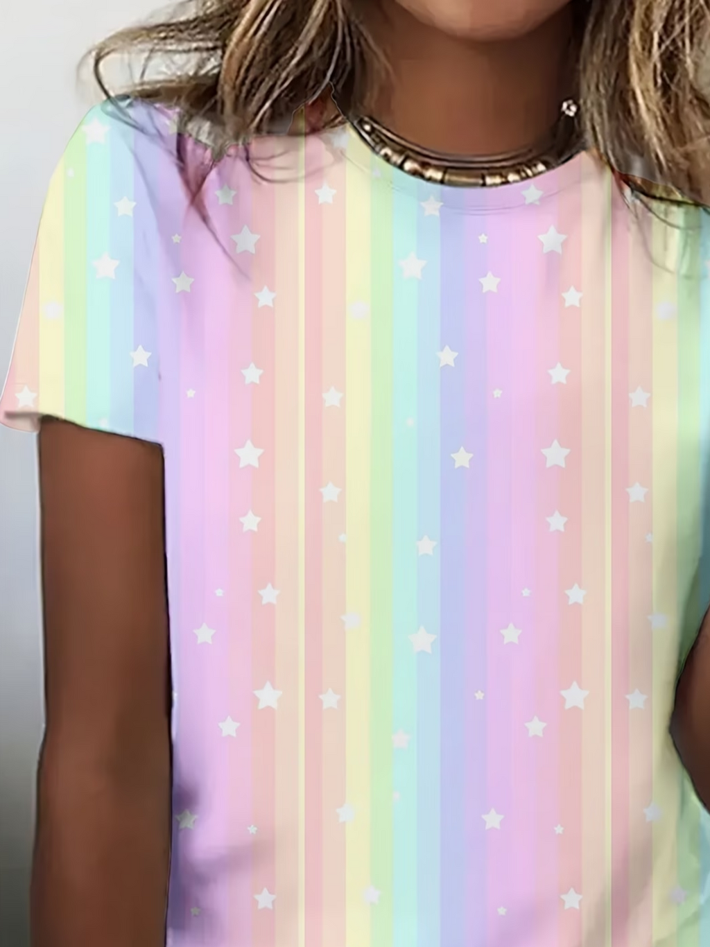 Women's Short Sleeve T-shirt Summer As Picture Star Printing Jersey Crew Neck Daily Going Out Casual Top