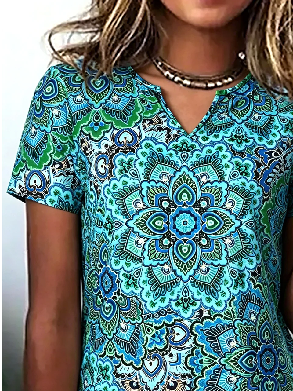 Elegant Loose Ethnic Geometry T-Shirt