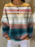 Women's Abstract Print Button-Up Casual Waffle Knit Sweatshirt