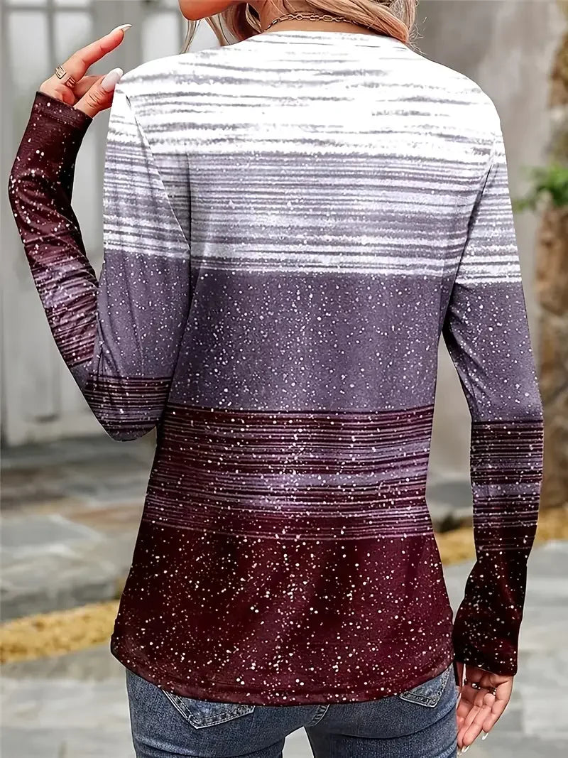 Women's Long Sleeve T-shirt Spring/Fall Purple Striped Printing Jersey Crew Neck Daily Going Out Casual Top