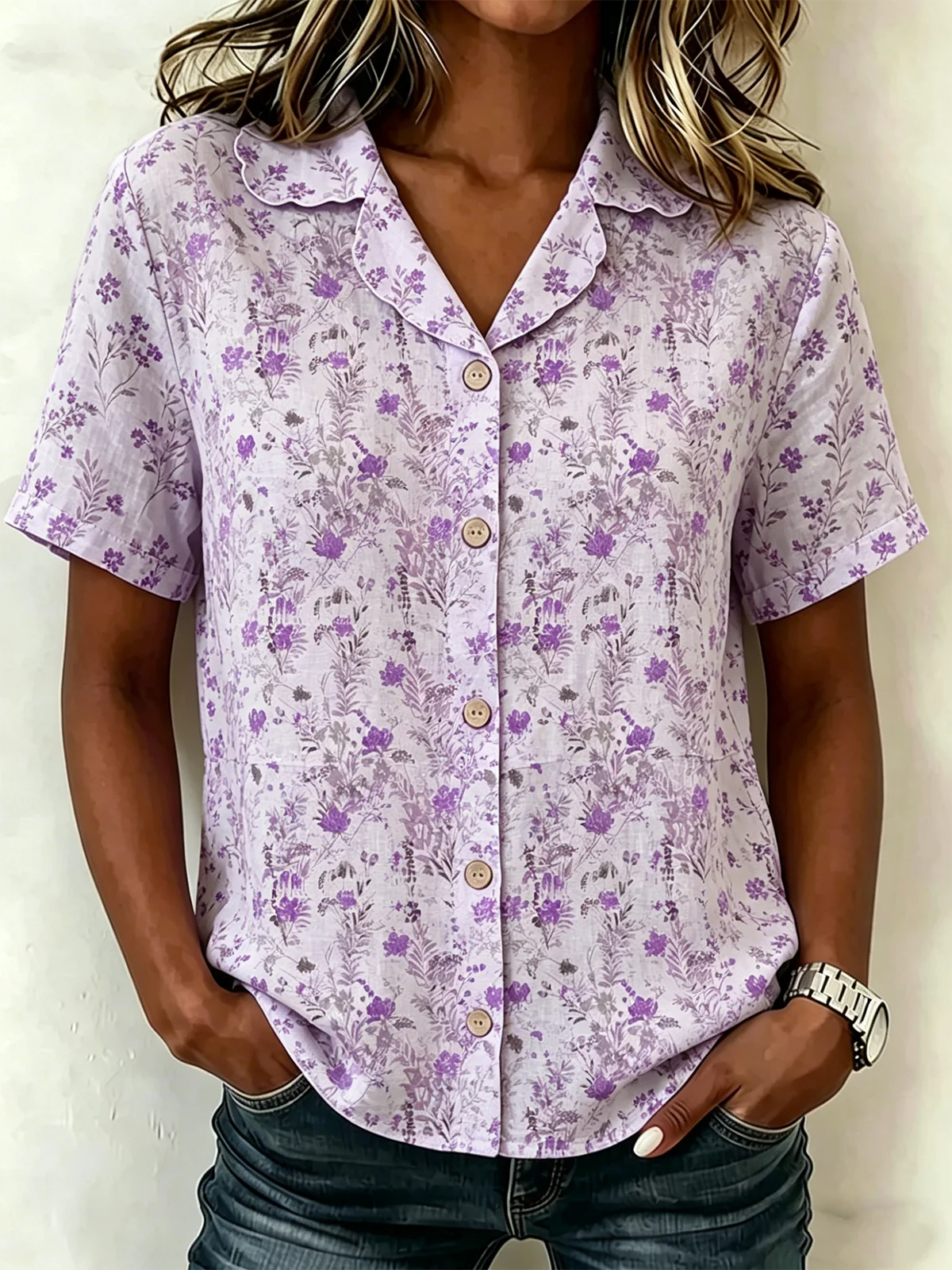 Elegant Shawl Collar Linen Blend Shirt