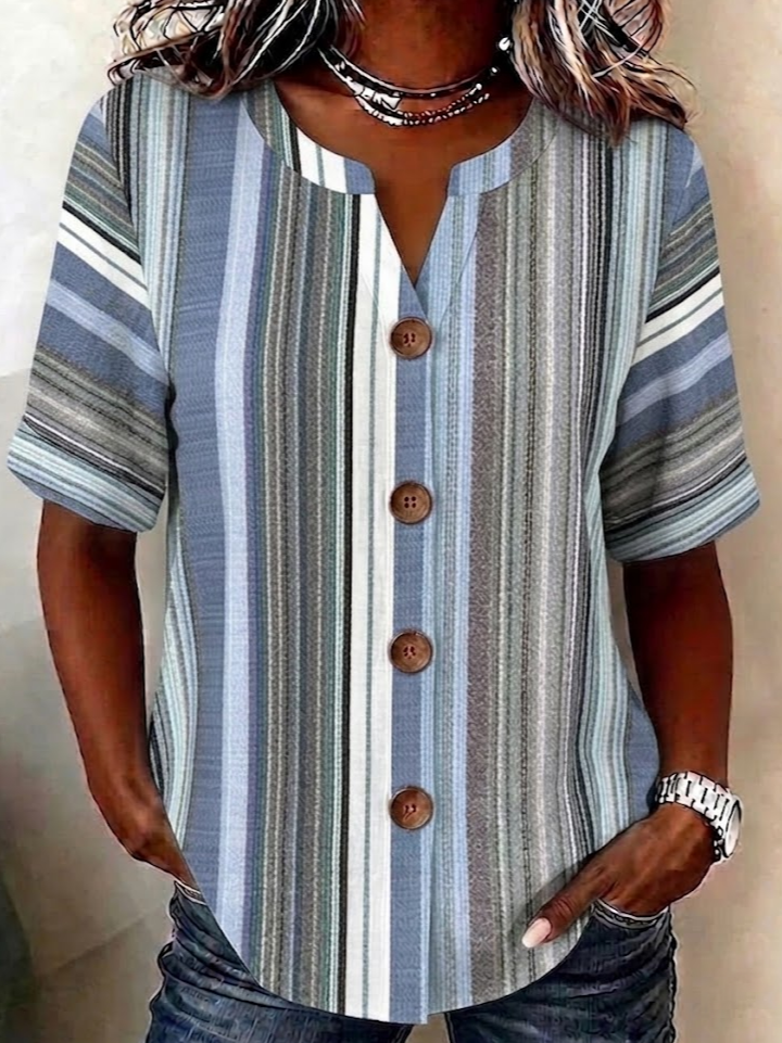 Striped Linen Blend Stand Collar Simple Loose Shirt