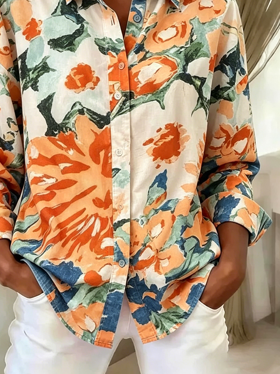 Floral Shawl Collar Casual Shirt