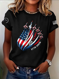 Women's Short Sleeve T-shirt Summer Black Independence Day (Flag) Printing Jersey Crew Neck Daily Going Out Casual Top