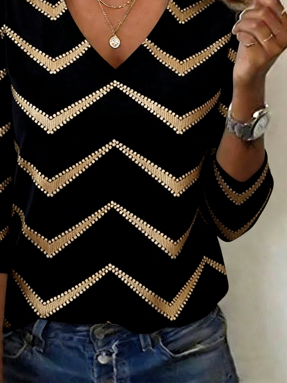 Regular Fit Sexy Striped V Neck T-Shirt