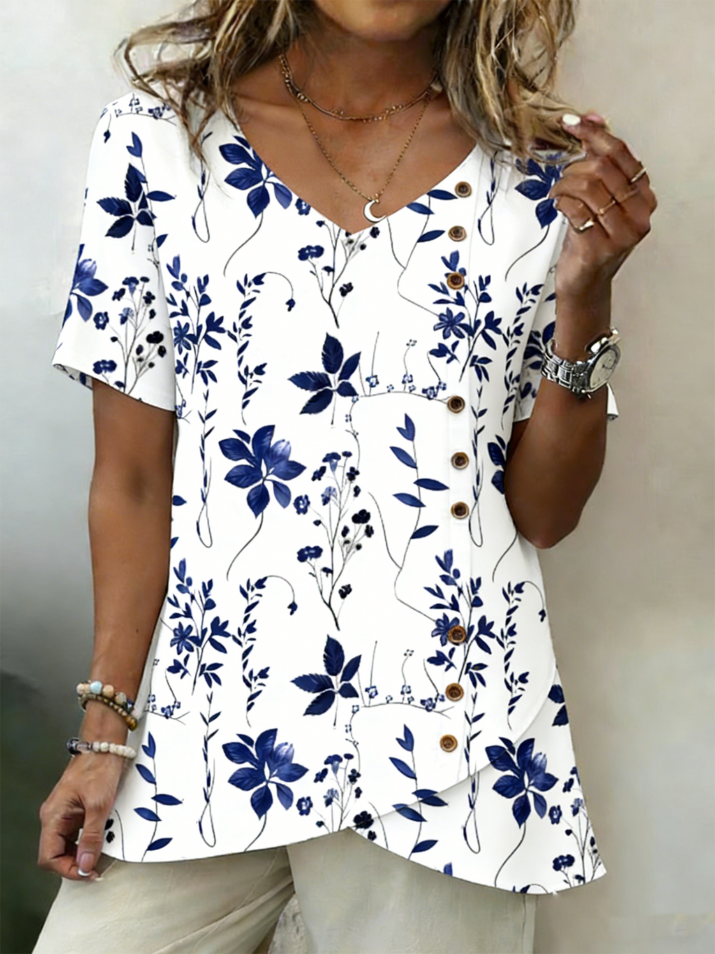 V Neck Vintage Floral Shirt