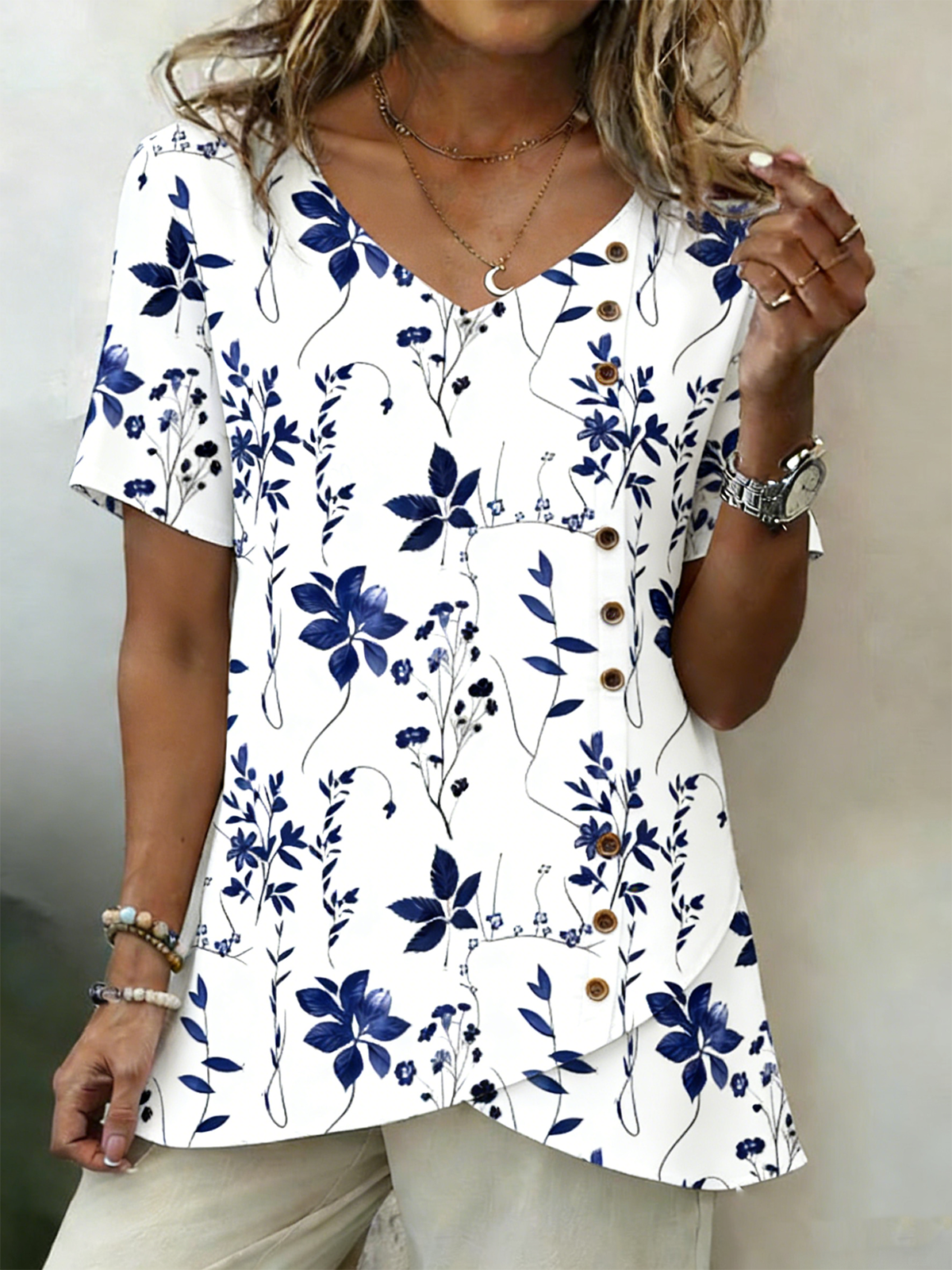 V Neck Vintage Floral Shirt