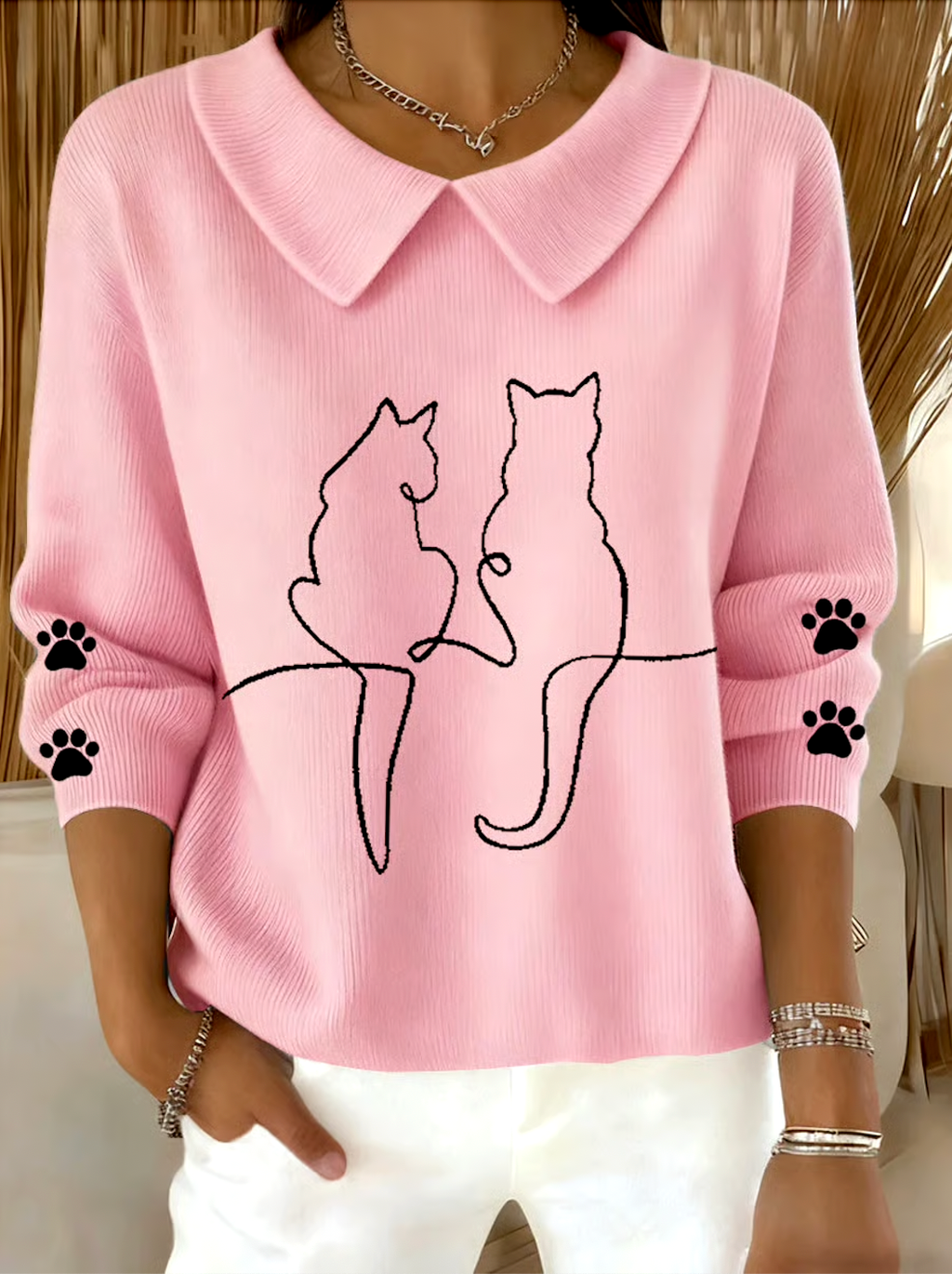 Shawl Collar Casual Cotton Animal Sweater