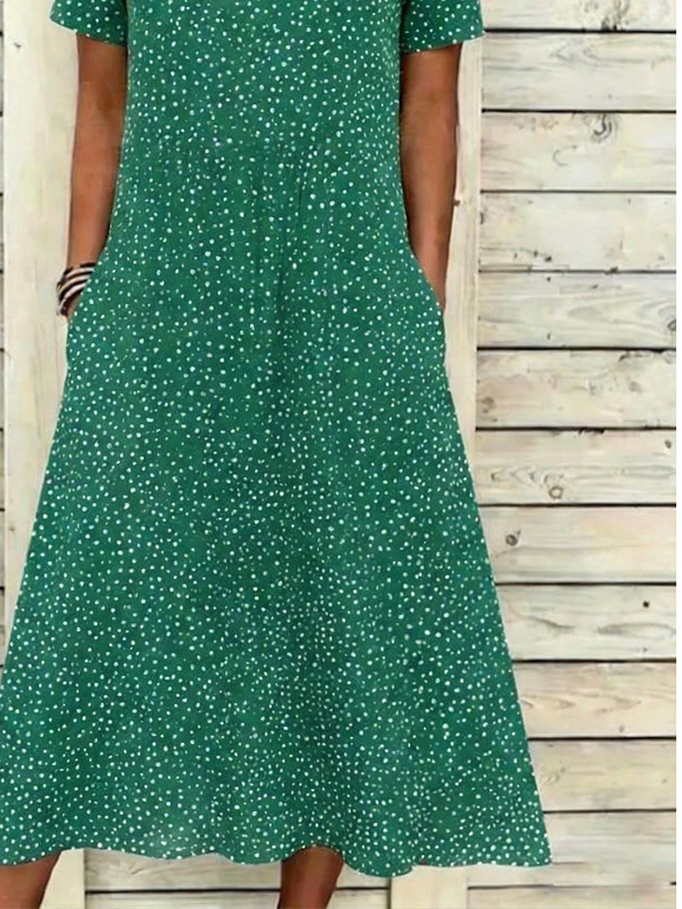 Polyester Cotton Elegant Abstract Polka Dots Loose Dress With No
