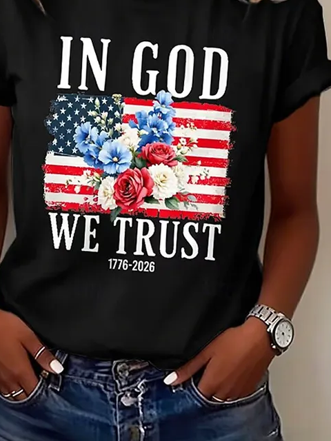Women's Short Sleeve T-shirt Summer Black Independence Day (Flag) Printing Jersey Crew Neck Daily Going Out Casual Top