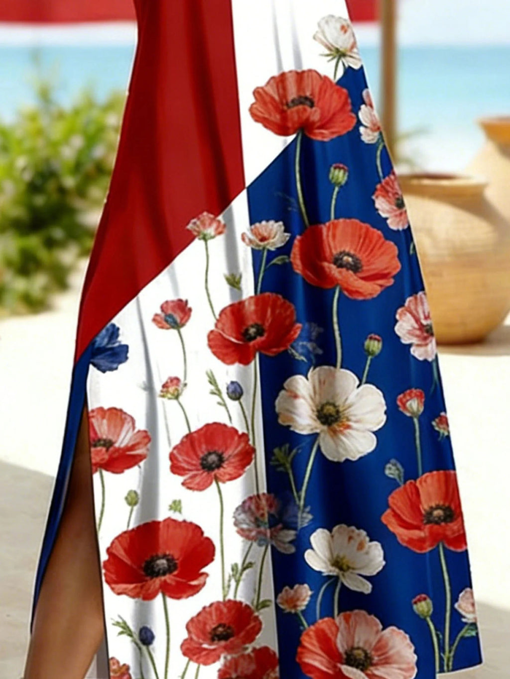 Women's Short Sleeve Summer As Picture Floral Printed Independence Day V Neck Short Sleeve Daily Going Out Casual Maxi A-Line T-Shirt Dress 250th Anniversary