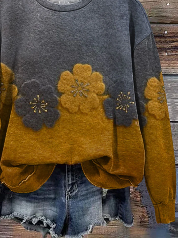 Casual Floral Printing Crew Neck Sweatshirt