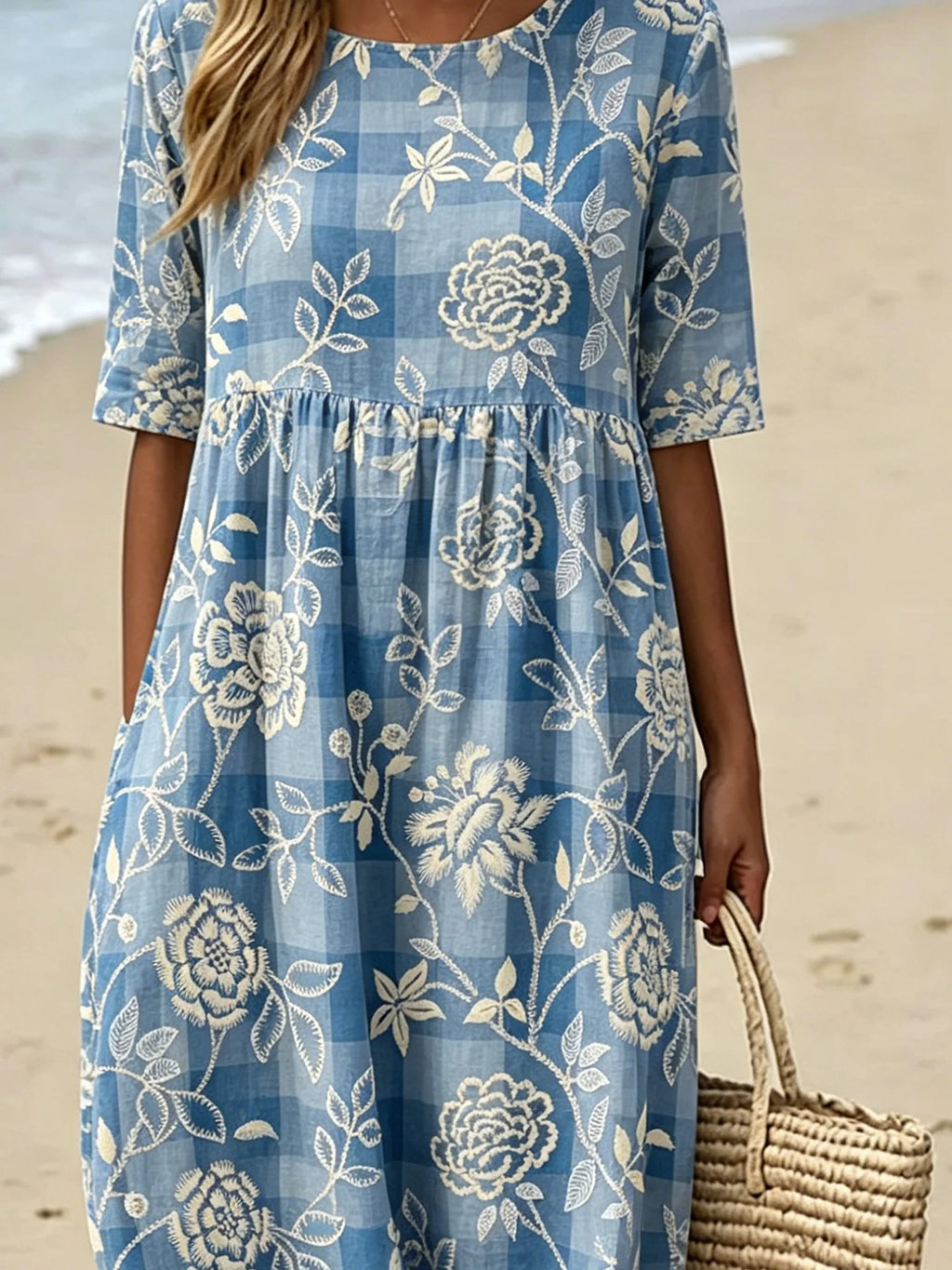 Pliad Floral Crew Neck Short Sleeve Summer Daily Going Out Casual Maxi Dress