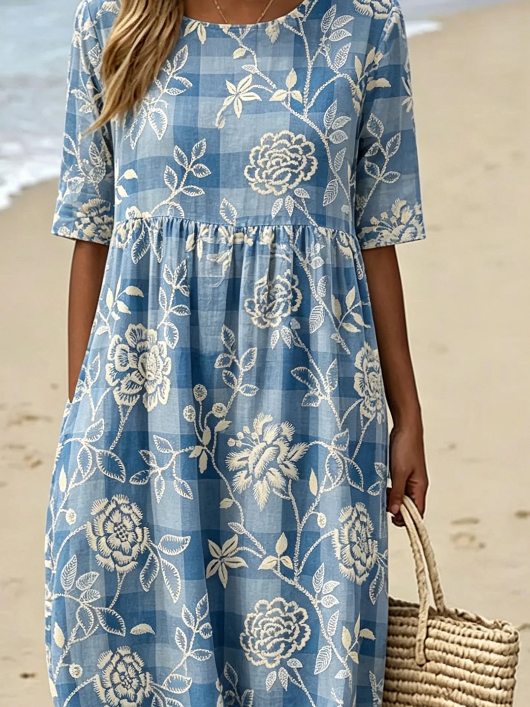 Pliad Floral Crew Neck Short Sleeve Summer Daily Going Out Casual Maxi Dress