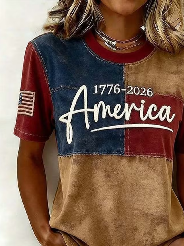 Women's Short Sleeve T-shirt Summer As Picture Independence Day (Flag) Printing Jersey Crew Neck Daily Going Out Casual Top