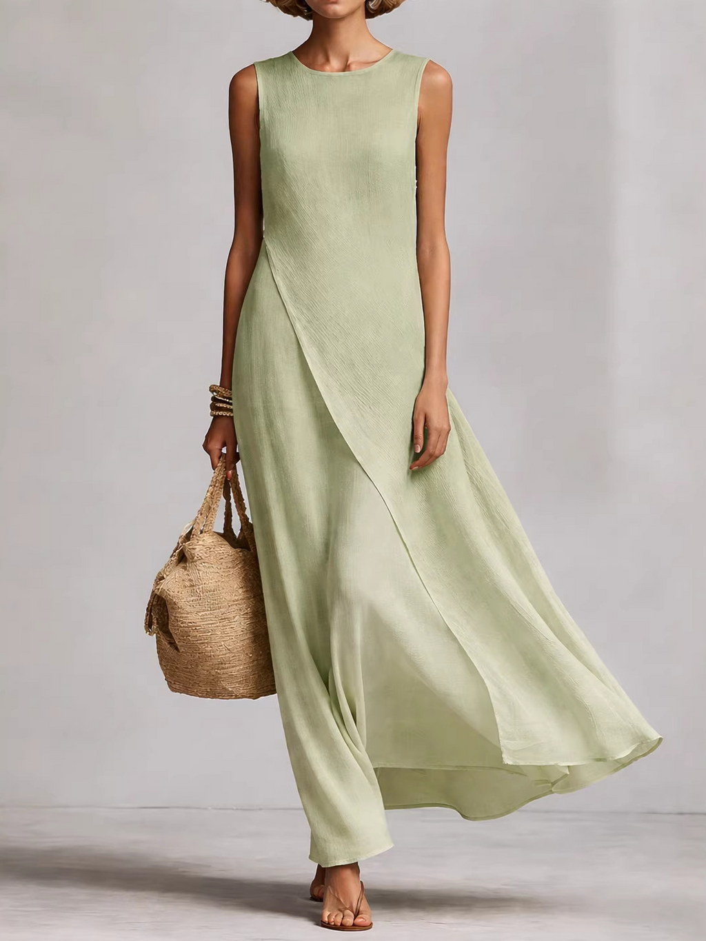 Casual Plain Crew Neck Maxi Dress