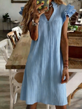 Ruffle Sleeve Plain Vintage Dress With No