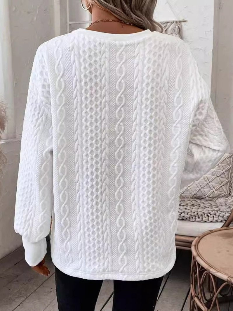 Plain Vintage Loose Fashionable And Casual Solid Color V-neck Warm Loose Long-sleeved Sweatshirt