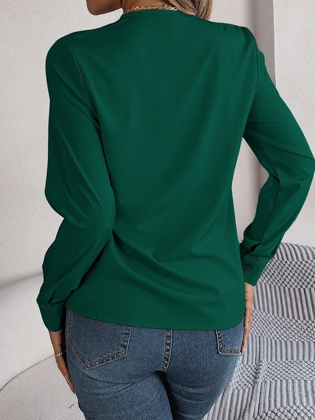 Women's Long Sleeve Shirt Spring/Fall White Plain Split Joint Tencel Fiber V Neck Daily Going Out Casual Top