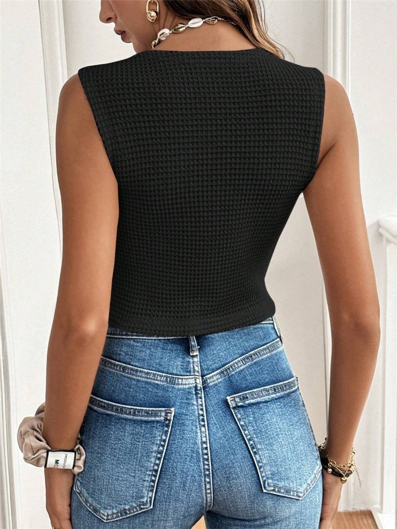 Regular Fit Plain Elegant V Neck Tank Top