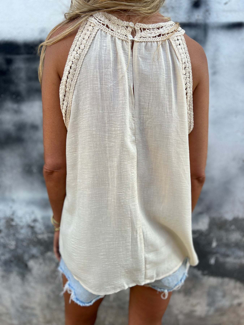 Women Lace Patchwork Crew Neck Sleeveless Summer Going Out Casual Top