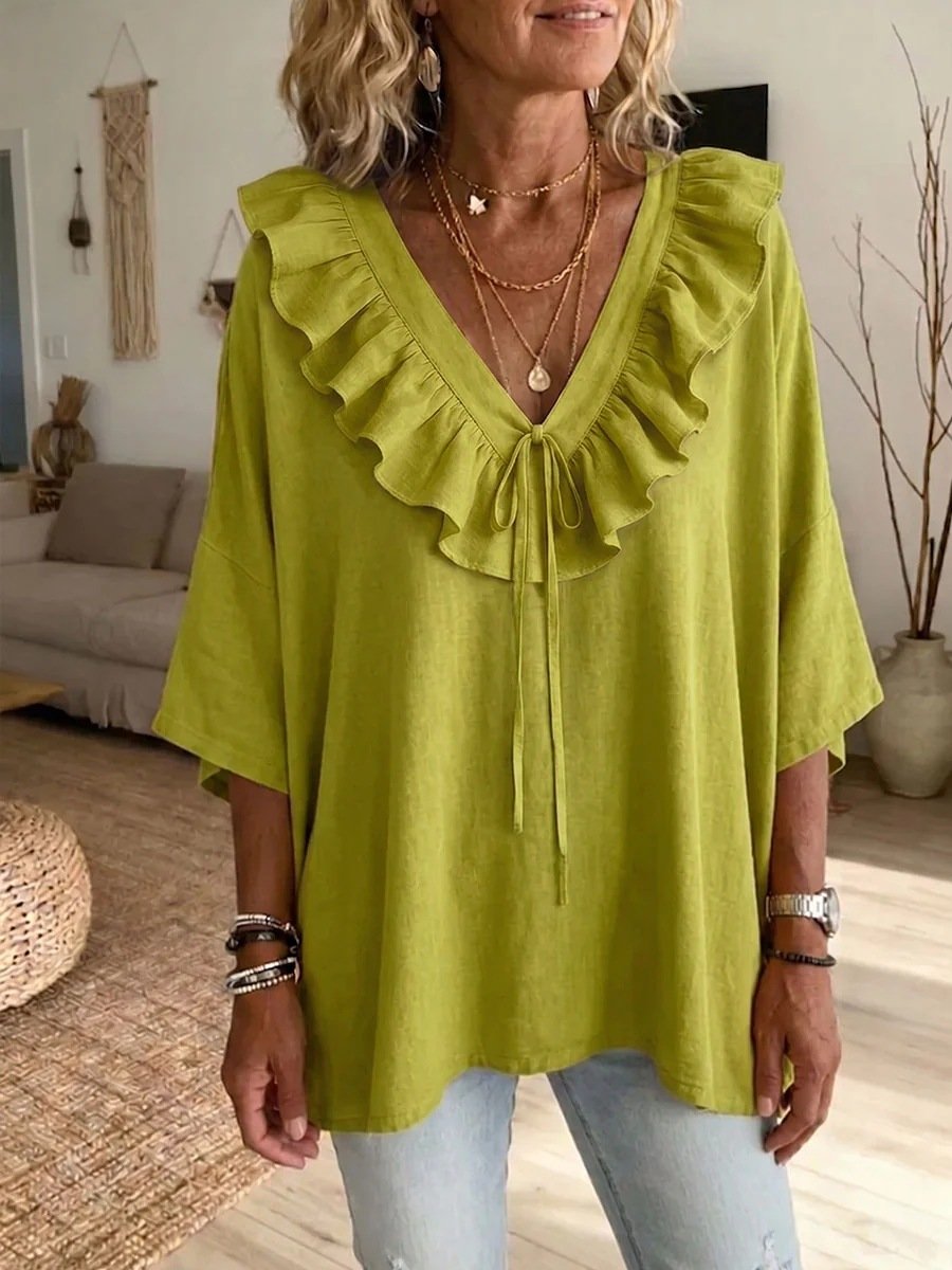 Linen Blend Vintage Loose Blouse