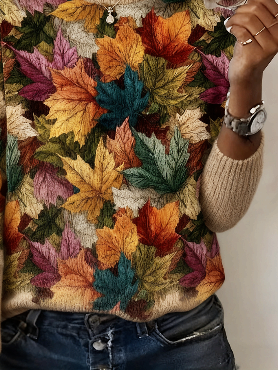 Turtleneck Loose Casual Maple Leaf Sweater