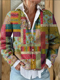 Women's Floral Art Patchwork Button Cardigan
