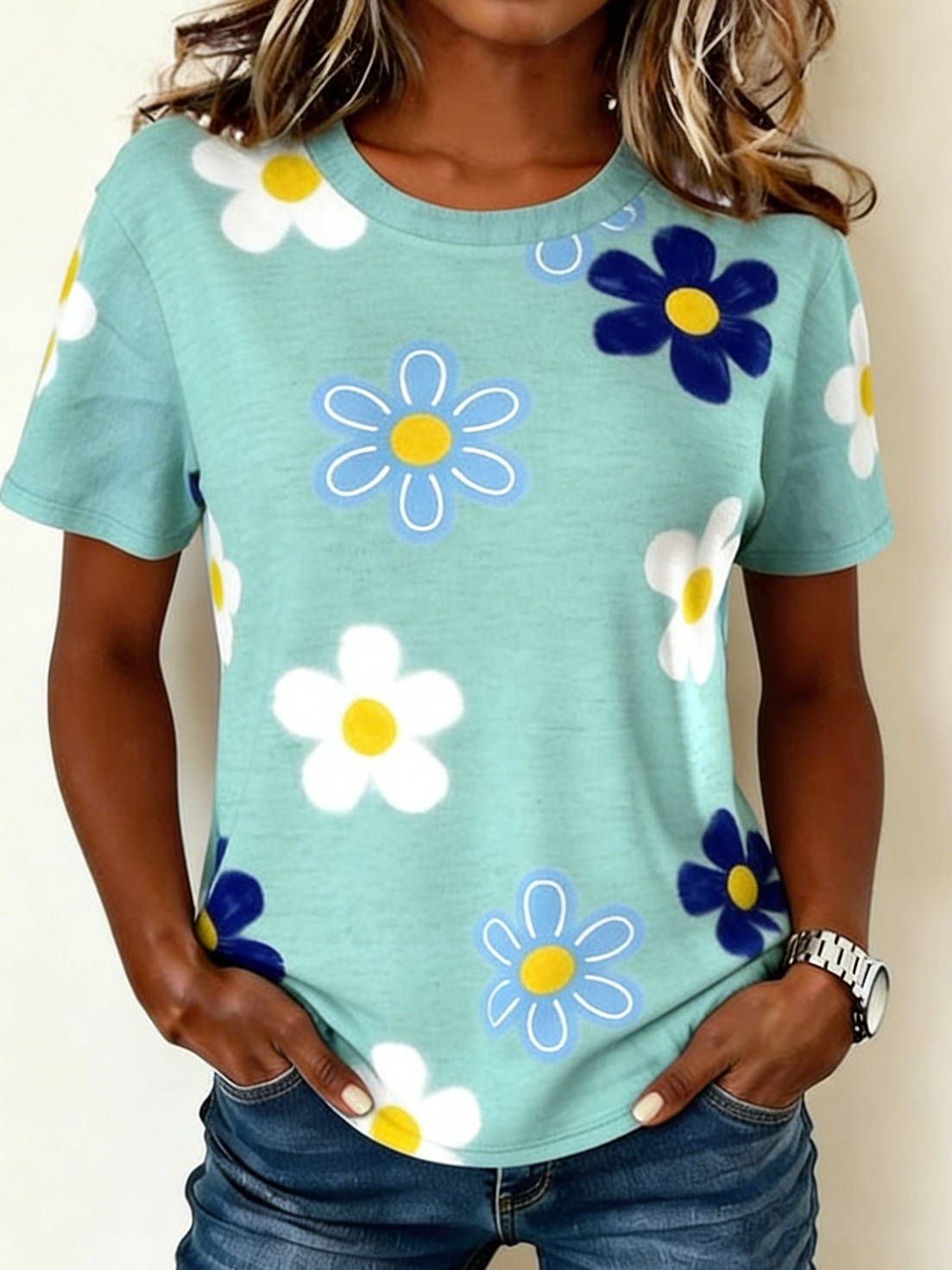 Jersey Loose Casual Crew Neck T-Shirt