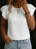 Plain Round Neck Ruffle Short Sleeve T-Shirt Casual Regular Fit Summer Casual Top