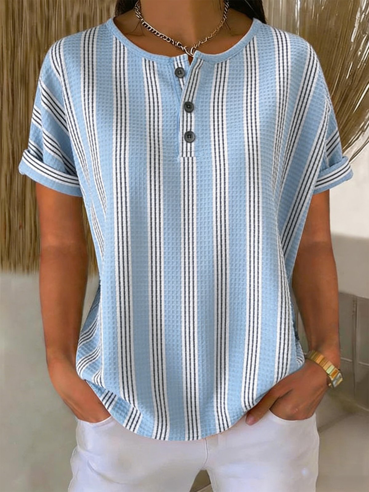 Casual Striped Loose Others T-Shirt