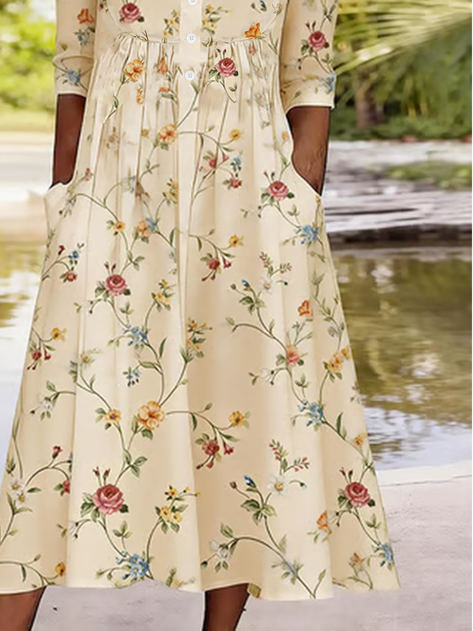 Casual Botanical Pattern Half Open Collar Dress With No