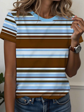 Women's Short Sleeve T-shirt Summer As Picture Striped Printing Jersey Crew Neck Daily Going Out Casual Top