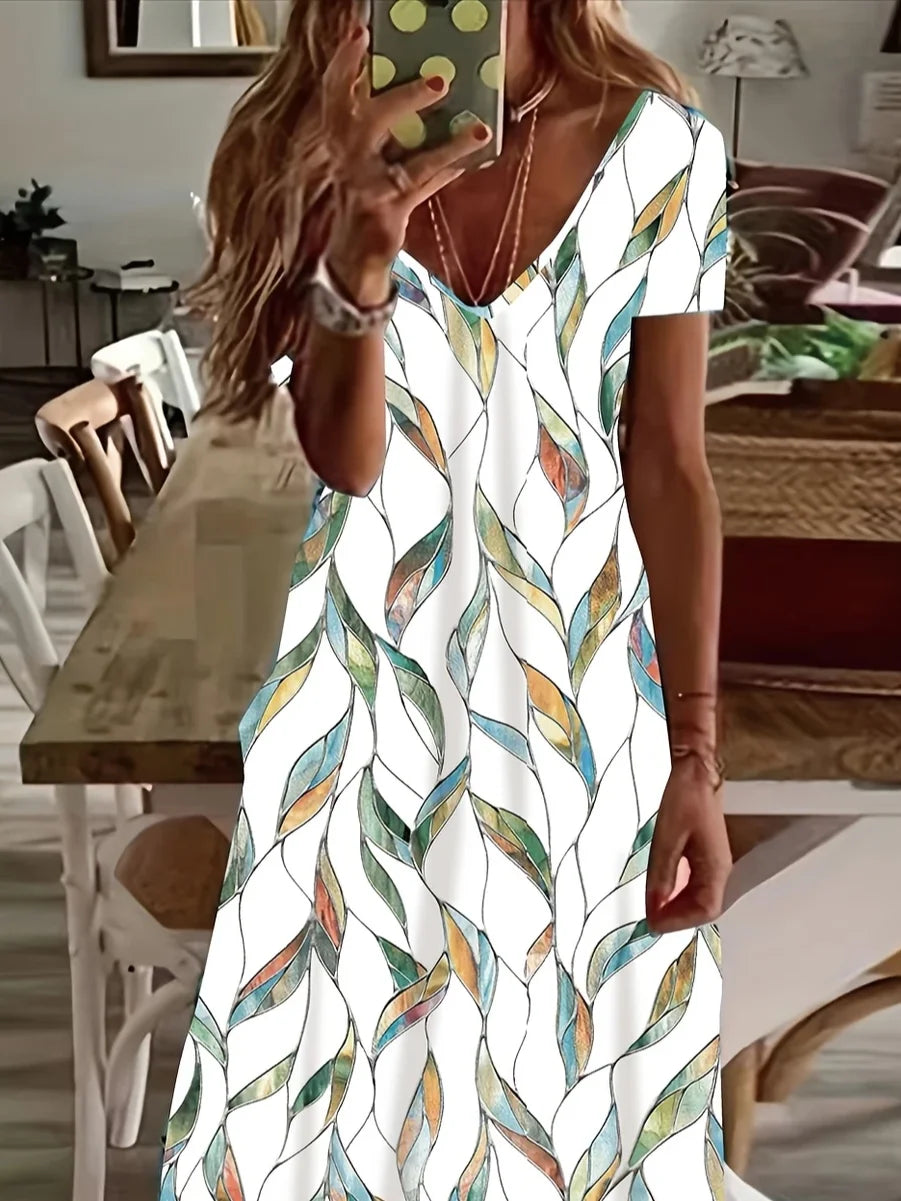 Women's Floral Print Casual V-Neck Short Sleeve Dress