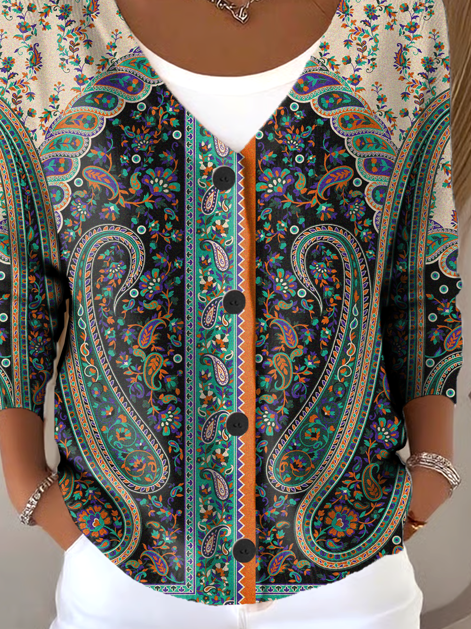Ethnic Vintage V Neck Cardigan