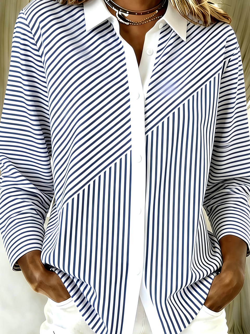 Shirt Collar Striped Casual Loose Shirt