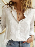 Women's Long Sleeve Shirt Spring/Fall White Plain Buckle Shirt Collar Daily Going Out Casual Top